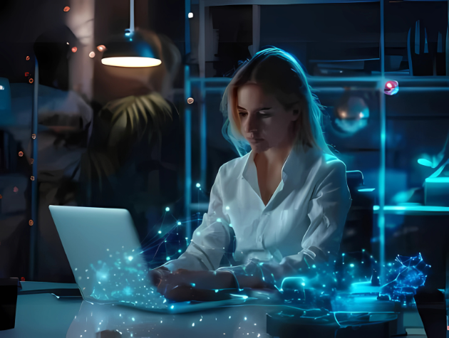 ai-e-contracts-in-house-counsel A lawyer reviewing an AI-generated contract on a digital interface, symbolizing the role of AI in e-contract management and legal oversight