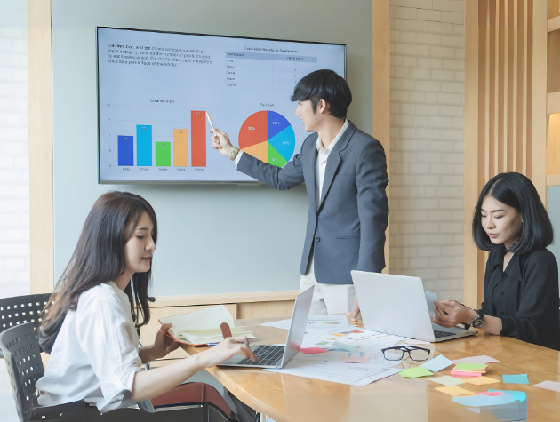 Legal professionals using AI-powered software to improve legal workflows and decision-making in an in-house setting
