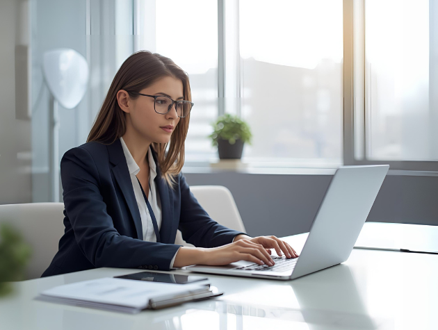 In-house counsel practicing asynchronous communication by reviewing documents at their own pace.