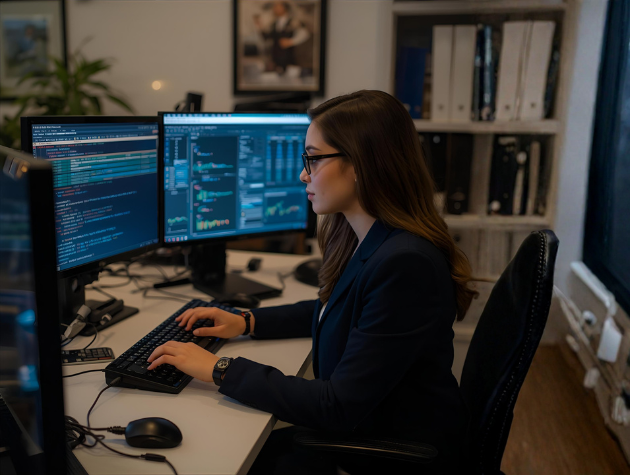 In-house counsel using legal technology tools to review documents and lead innovation.