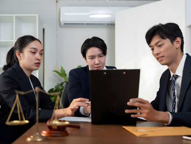 In-house legal team reviewing documents together while managing legal data retention